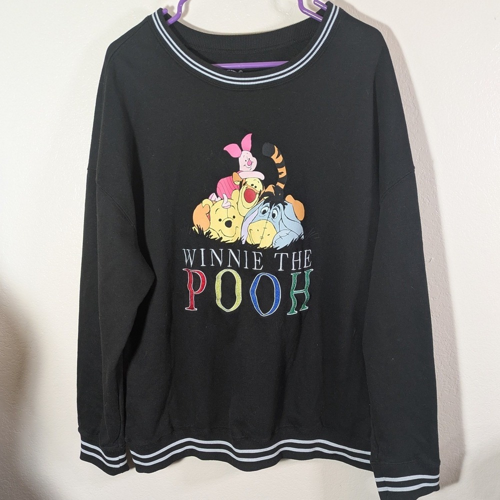Winnie the Pooh Disney Embroidered Letter Black Oversized Sweatshirt 2X